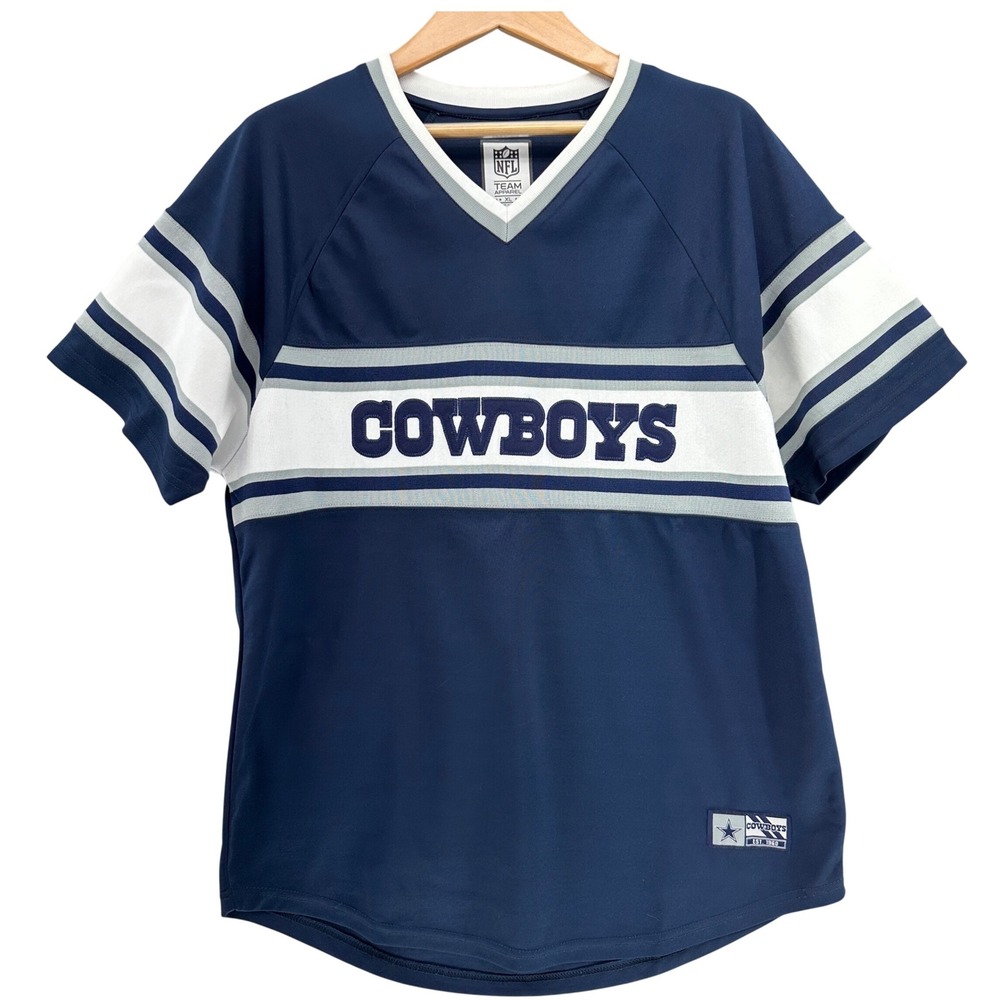 NFL Team Apparel Dallas Cowboys Jersey Shirt XL Navy Blue V-Neck Raglan Football